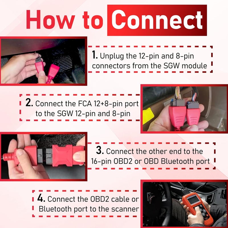 ecocstm 12+8 Pin Connector to OBD2 Adapter, Secutiry Gateway Bypass Cable, 12+8 Cable for Chrysler SGW Equipped FCA Vehicles for Diagnostic, Fit for Scanners MK808 MK808S MX808 MS906 Pro MS908S - Image 5